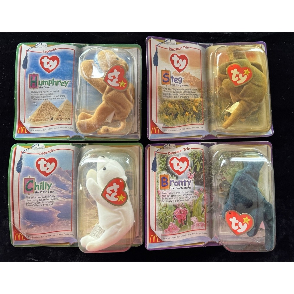 Ty Teenie Beanie Babies Lot 4 McDonld 90s Steg Bronty Humphrey Chilly New Sealed